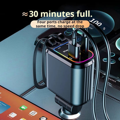 New Starlight Roof Car Charger 120W 4-In-1 Retractable Fast Charging with USB-C Lightning Cable for Iphone Samsung Auto Cigarett