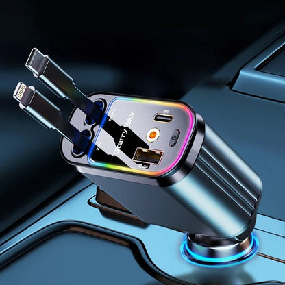 New Starlight Roof Car Charger 120W 4-In-1 Retractable Fast Charging with USB-C Lightning Cable for Iphone Samsung Auto Cigarett